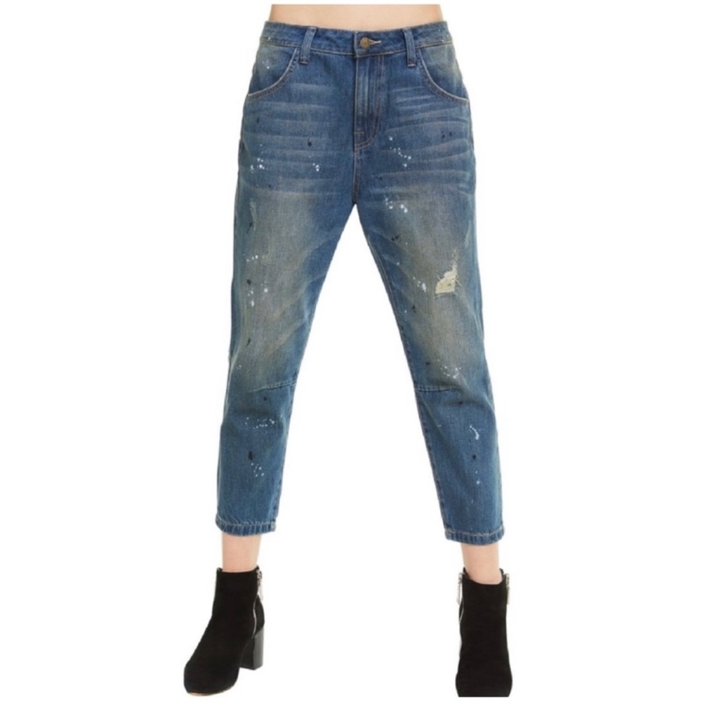 NWT Wildfox Distressed Slouchy Paint Splatter Baggy Boyfriend Cropped Jeans 26